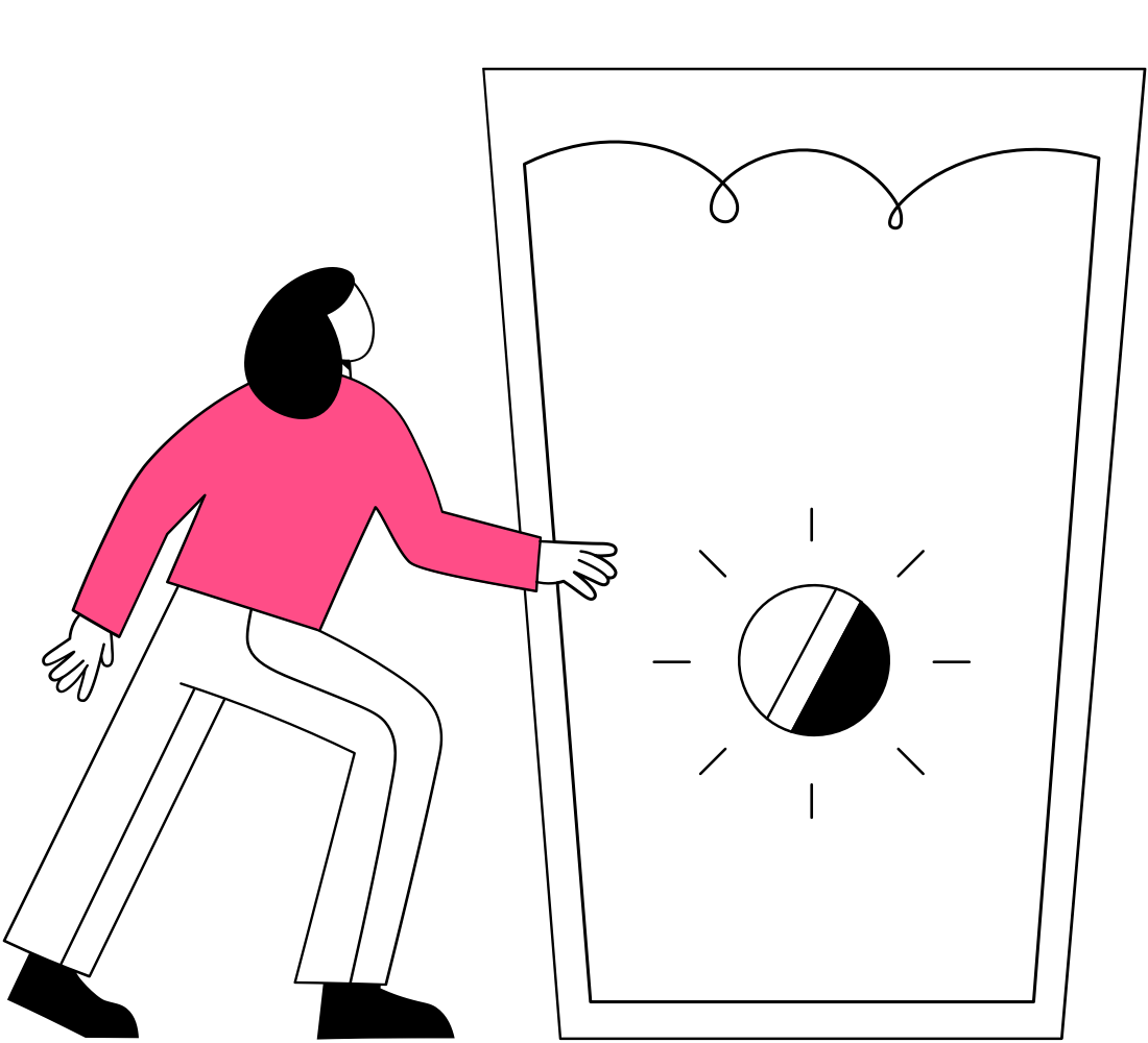 An illustration of a woman reaching to turn a knob on a large bucket.