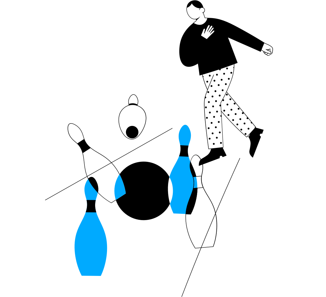 An illustration of a man bowling