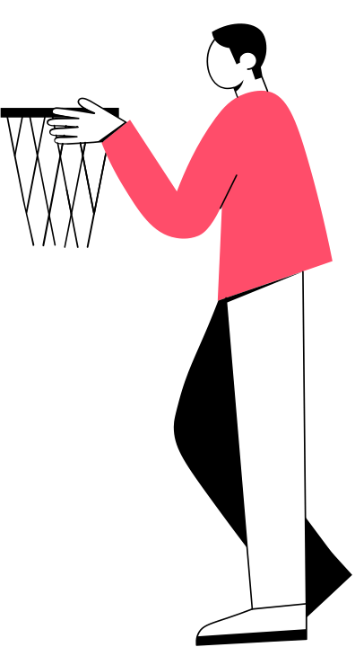 An illustration of a person holding a basketball hoop