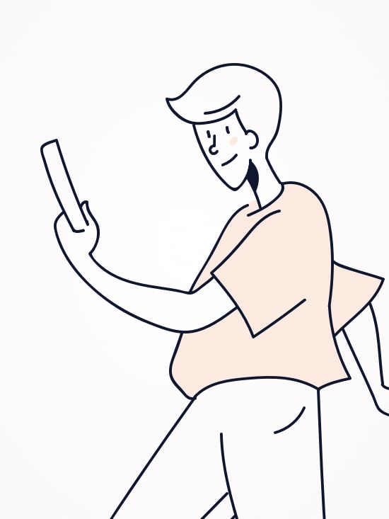 An illustration of a guy walking, looking at his phone.
