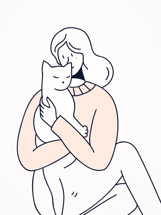 An illustration of a girl cuddling her cat. I don't know who looks happier, the girl or the cat!